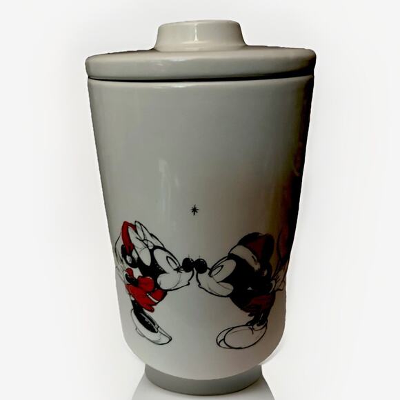Disney White Mickey And Minnie Mouse Christmas Ceramic Canister - Picture 1 of 10